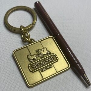 Coach Brass Keychain with Brown Coach Pen Set